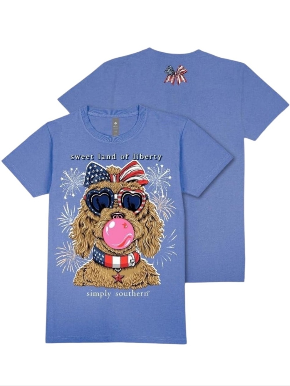 4th of July Simply Southern Blue Kids Tee with Patriotic Pup Graphic